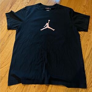 Air Jordan Men’s Black T-Shirt with Pink Jumpman Logo Large Good condition